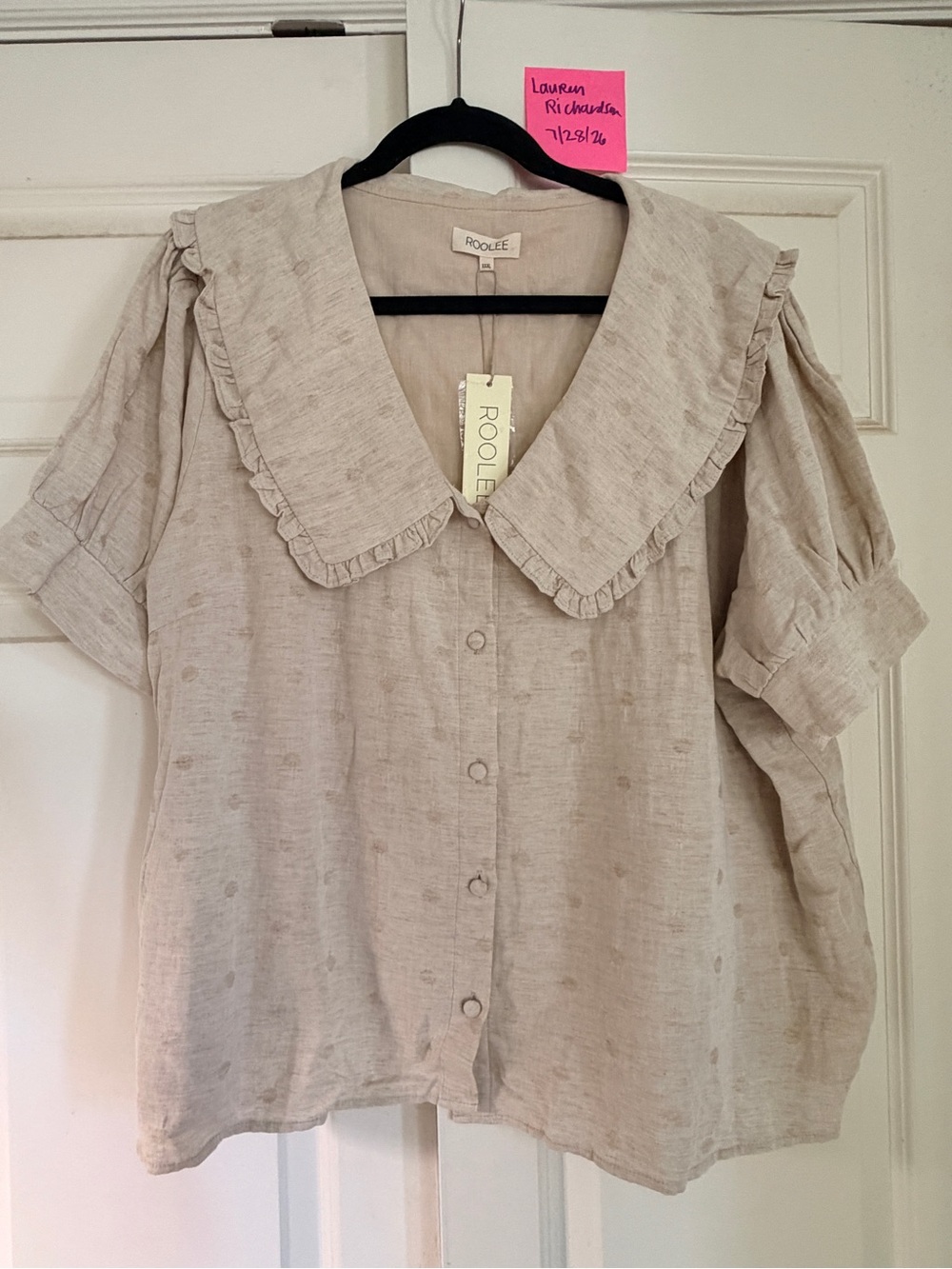 Roolee Cream Ruffle Collar Button-Down Blouse